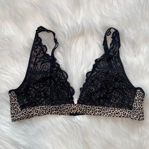 PINK Leopard Lace Plunge Bralette